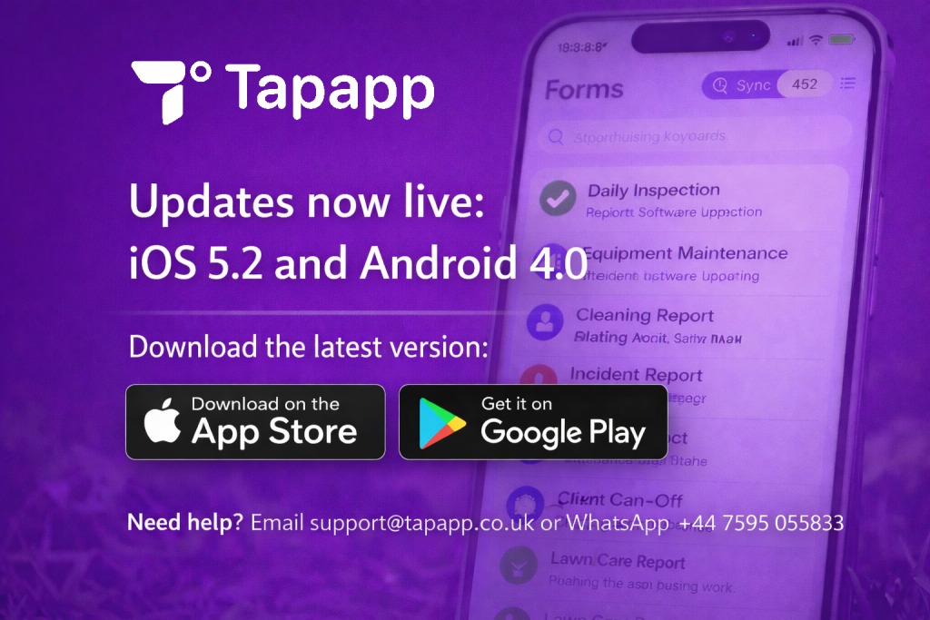 Tapapp Field Management update on iOS and Android